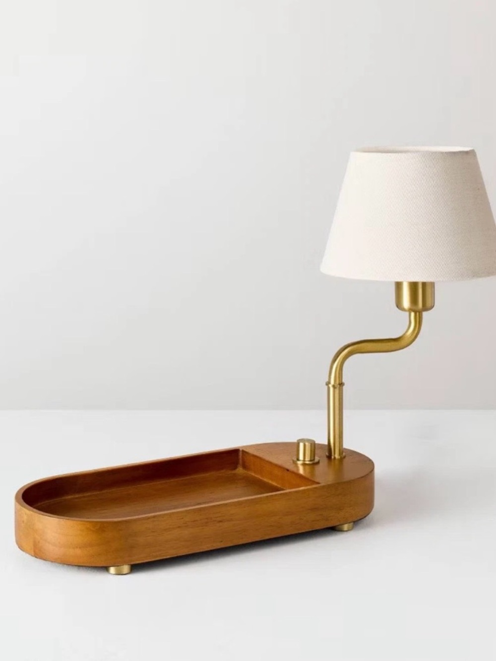 Hearth & Hand Unique Swivel Accent Table Lamp with Mid Tone Wood Tray NEW